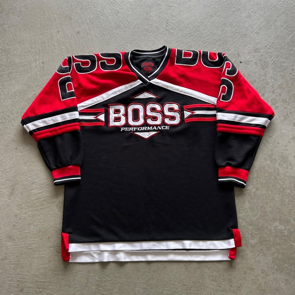 Vintage Boss Performance Hockey Jersey‎ Size Medium Black Red Pullover